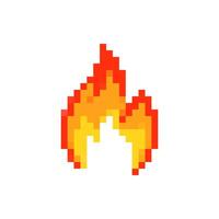 Mosaic pixel art flame icon in classic retro style with bold, bright colors and simple detail vector