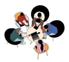 Group meeting discussing ideas around table vector