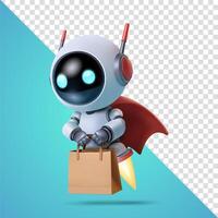 Robot with a cape holding a shopping bag vector