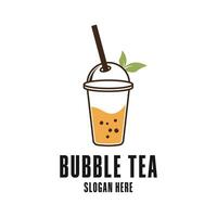 bubble tea logo design concept with cup glass vector
