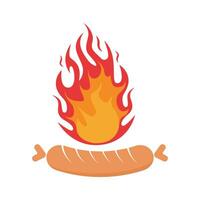 sausage burn logo design with flame concept flat style vector
