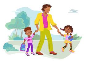 Family walking outdoors with children vector