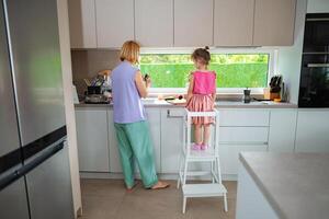 Cooking together in a modern kitchen with a child photo