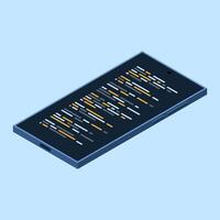 Isometric smartphone. Program code on smartphone screen. Isometric technology. illustration vector