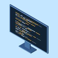 Isometric monitor. Software programming coding concept. Code on computer monitor. Isometric technology. illustration vector