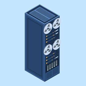 Server rack. Isometric server. Server network equipment. Computer network technology. Isometric technology. illustration vector