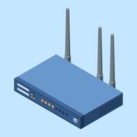 Isometric network wifi router with antennas. Wireless network communication technology. Wireless internet router. Network technology. illustration vector