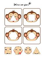Funny Monkey Shapes Page Cut, Match and Learn Activity vector