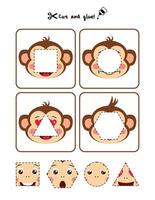 Kid Page with Monkey Shapes Cut, Match, and Learn Activity vector
