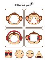 Fun Page with Monkey Shapes Cut, Match, and Learn Activity vector