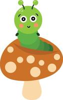 Adorable Green Caterpillar Peeking from Mushroom vector