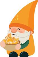 Happy Gnome Enjoying a Bowl of Oranges vector