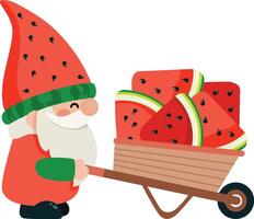 Whimsical Gnome Delivering Fresh Watermelon Slices vector