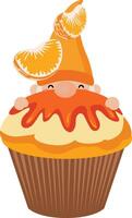 Adorable Gnome Peeking from a Citrus Cupcake vector