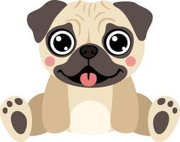 Adorable Happy Pug Puppy Sitting Down vector