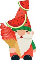 Cheerful Gnome Enjoying Summer Watermelon Ice Cream vector