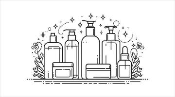 Sleek line art of beauty containers featuring gentle curves and fine outlines. vector
