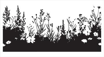 floral backdrop featuring silhouettes of flowers and grass vector