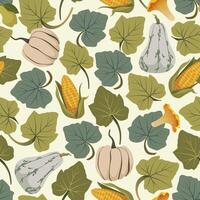 Fall pattern with gourds and leaves vector