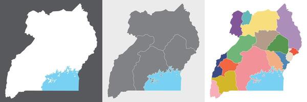 Uganda map set. Map of Uganda in set with multicolor vector