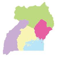 Uganda map four main regions. Map of Uganda four main regions in multicolor with Lake Victoria vector