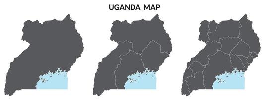 Uganda map set. Map of Uganda in set with grey color with Lake Victoria vector