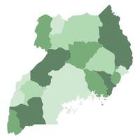 Uganda map subregions. Map of Uganda four subregions without Lake Victoria vector