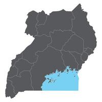 Uganda map subregions. Map of Uganda four subregions in grey color with Lake Victoria vector