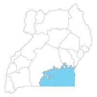 Uganda map subregions. Map of Uganda four subregions in white color with Lake Victoria vector