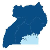 Uganda map four main regions. Map of Uganda four main regions in blue color with Lake Victoria vector