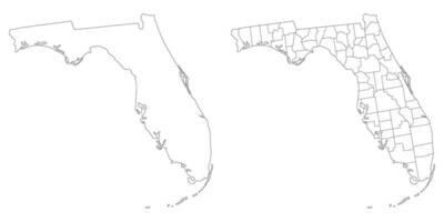 Florida state country map set. Map of the U.S. state of Florida with city in set white color. vector