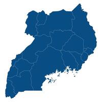 Uganda map subregions. Map of Uganda four subregions in blue color without Lake Victoria vector