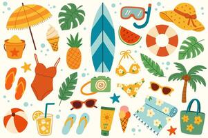 Colorful beach items and summer accessories vector