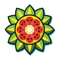Vibrant Red and Yellow Flower with Green Leaves, a Joyful Illustration Against a White Background vector