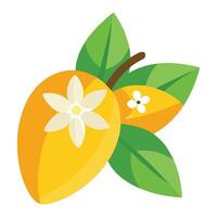 Ripe Juicy Mango with Blossoms on Branch, Vibrant Tropical Fruit Illustration, Summer Mood - Professional digital artwork with vibrant colors and detailed composition vector
