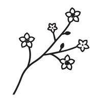 Elegant Black and White Floral Branch with Delicate Flowers, Springtime Botanical Illustration, Simple Line Art Design vector
