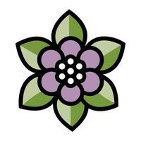 Serene Purple Flower with Green Leaves, Blooming in a Vibrant, Simple Style Illustration - Professional digital artwork with vibrant colors and detailed composition vector