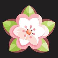 Serene Pink Blossom Flower with Delicate Petals and Green Leaves Against a Dark Background, Illustrative Style vector