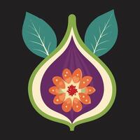 Vibrant Purple Fig with Orange Blossom, Artistic Still Life Illustration against a Dark Background - Professional digital artwork with vibrant colors and detailed composition vector