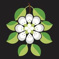 Serene White Flower Blossom with Green Leaves on a Dark Background A Stylized Floral Illustration vector