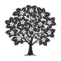 Elegant Black and White Stylized Blooming Tree Illustration, Perfect for Nature-Themed Designs, Peaceful and Serene Mood vector