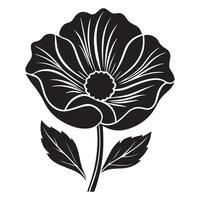 Elegant Black and White Poppy Flower Silhouette, Botanical Illustration, Simple Floral Design, Isolated on White Background, Dark Mood, Nature Artwork vector