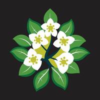 Serene White Blossoms Flourishing on Lush Green Branches Against a Dark Background A Peaceful Floral Illustration vector