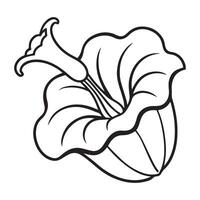 Elegant Line Drawing of a Single Blooming Flower in Black and White, Isolated on White Background, Botanical Illustration, Simple Floral Design vector