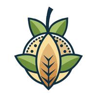 Serene Stylized Illustration of a Nut Encased in Lush Green Leaves Against a White Background vector