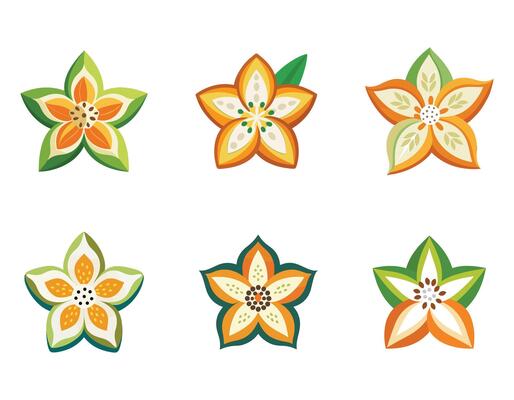Six Vibrant Stylized Flowers in a Cheerful, Flat Design, Perfect for Springtime Decor and Digital Projects