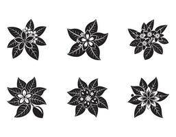 Six Elegant Black and White Floral Designs Star-Shaped Plumeria Flowers in a Simple, Sophisticated Style vector