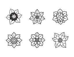 Six Elegant Black and White Floral Designs Simple Line Art Flower Illustrations for Print, Web, and Tattoo Inspiration vector