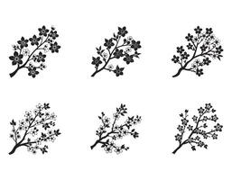 Six Elegant Black and White Cherry Blossom Branches Isolated on White Background, Perfect for Spring Design vector