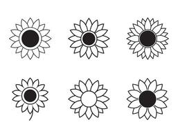 Six Stylish Black and White Sunflower Line Art Designs in a Minimalist Mood, Perfect for Summer Projects vector